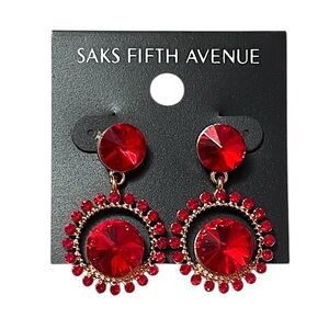 Saks Fifth Avenue Vibrant Red Crystal Halo Drop Earrings